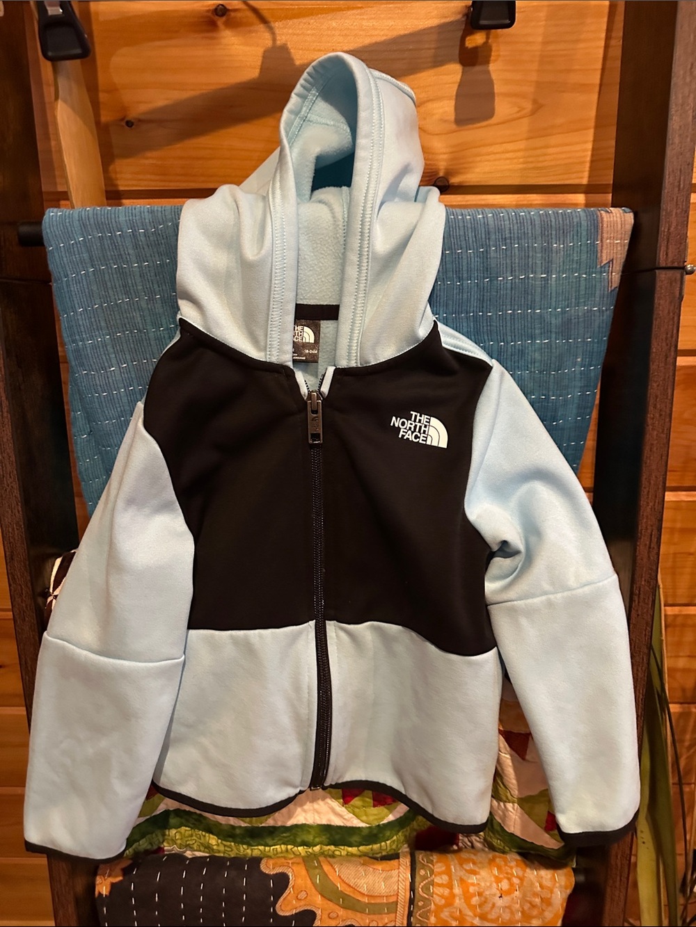 The North Face Light Blue and Black Kids Hooded Fleece Jacket